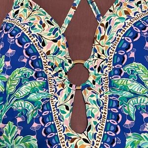 Vibrant Blue and Green Patterned one piece swimsuit